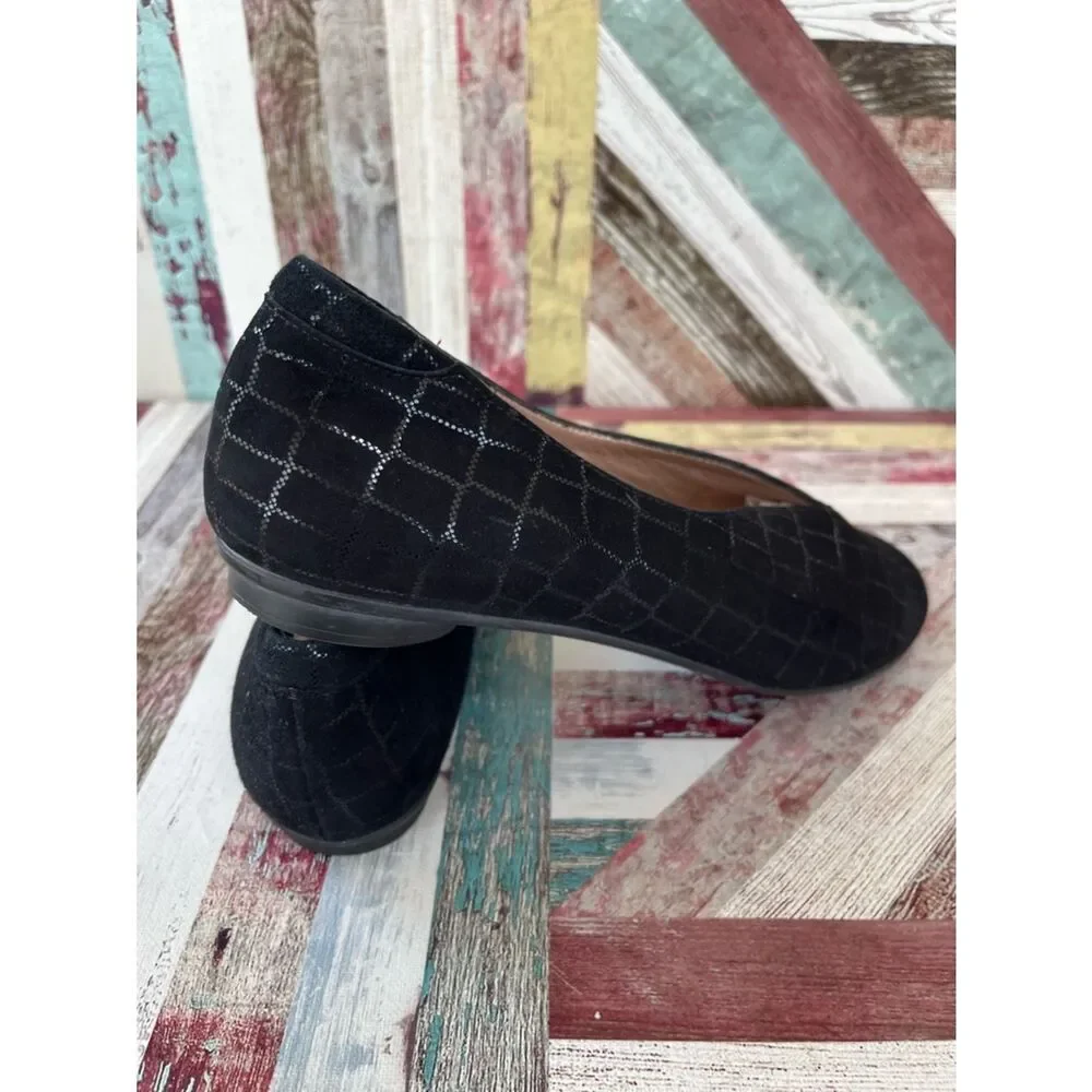 BeautiFeel Women’s Jolie Ballet Flat Shoes Black Crocco Suede Lthr EUC  SZ 6.5